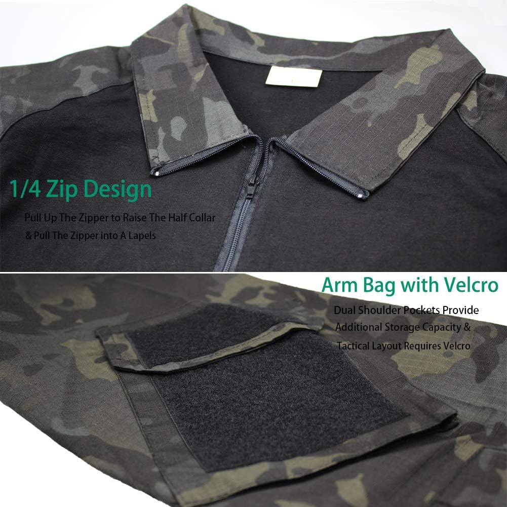 Tactical Combat T-shirt för män, Ripstop andningsbar tröja för jakt Military Airsoft