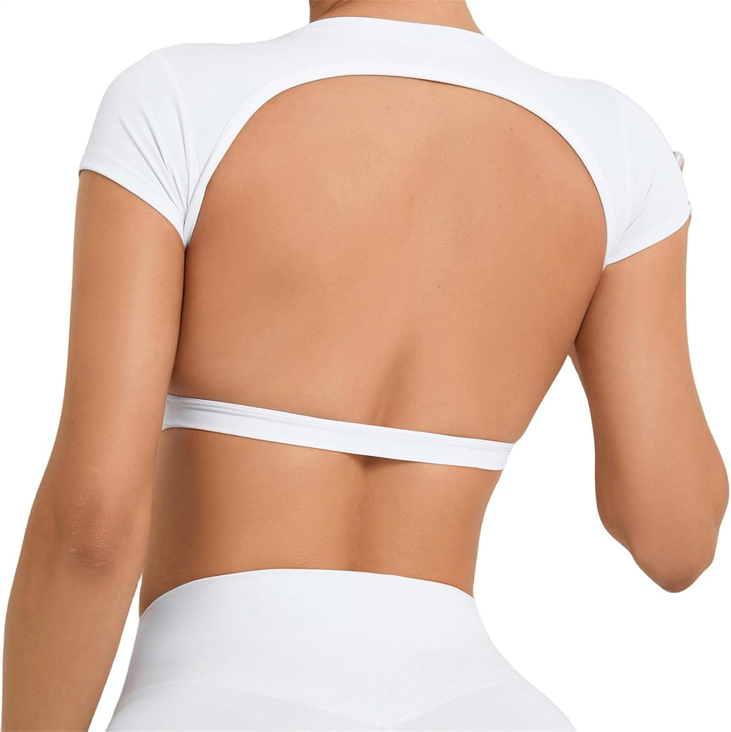 SEAUR Gym topp damer rygglös vadderad crop topp tajt sport löpartröja yoga fitness kortärmad t-shirt magfri sportskjorta rund hals mjuk S-L