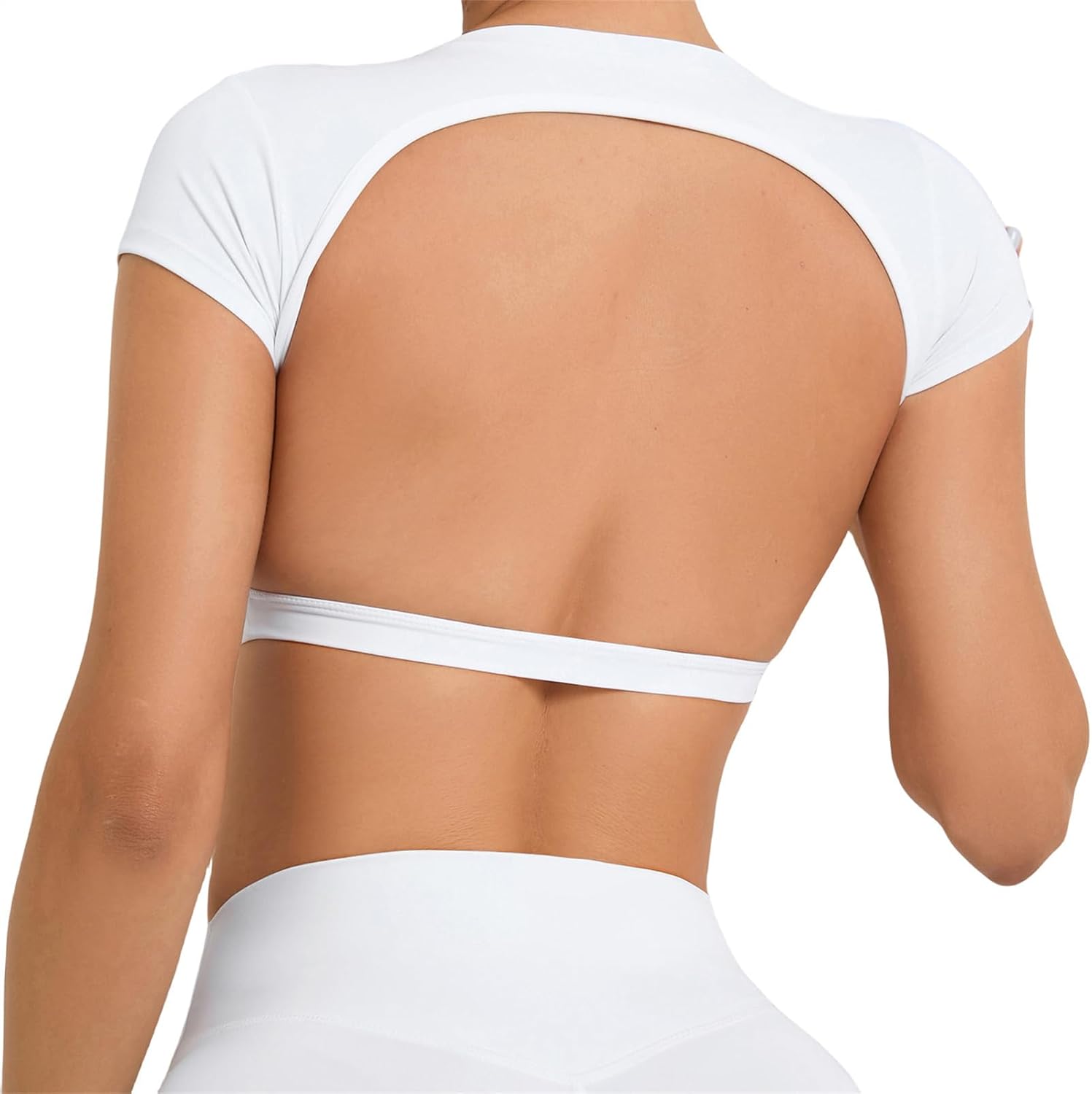 SEAUR Gym topp damer rygglös vadderad crop topp tajt sport löpartröja yoga fitness kortärmad t-shirt magfri sportskjorta rund hals mjuk S-L