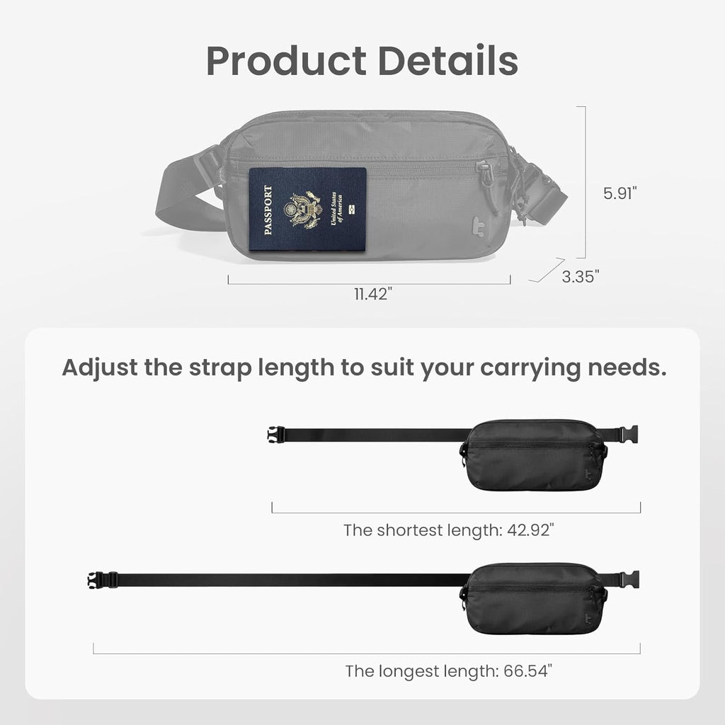 tomtoc 1,5 l crossbody väska med RFID-skydd, liten unisex axelremsväska, sling bag, lätt, vattentät sling bag, för utomhusresor, svart