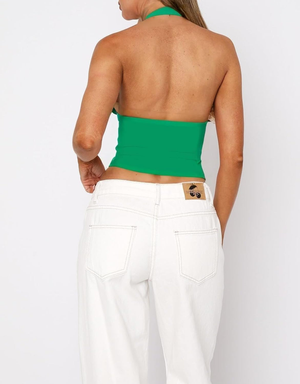 Dam sexig hållare djup V-hals backless crop tank top öppen rygg ärmlös smal passform Y2k sommartoppar