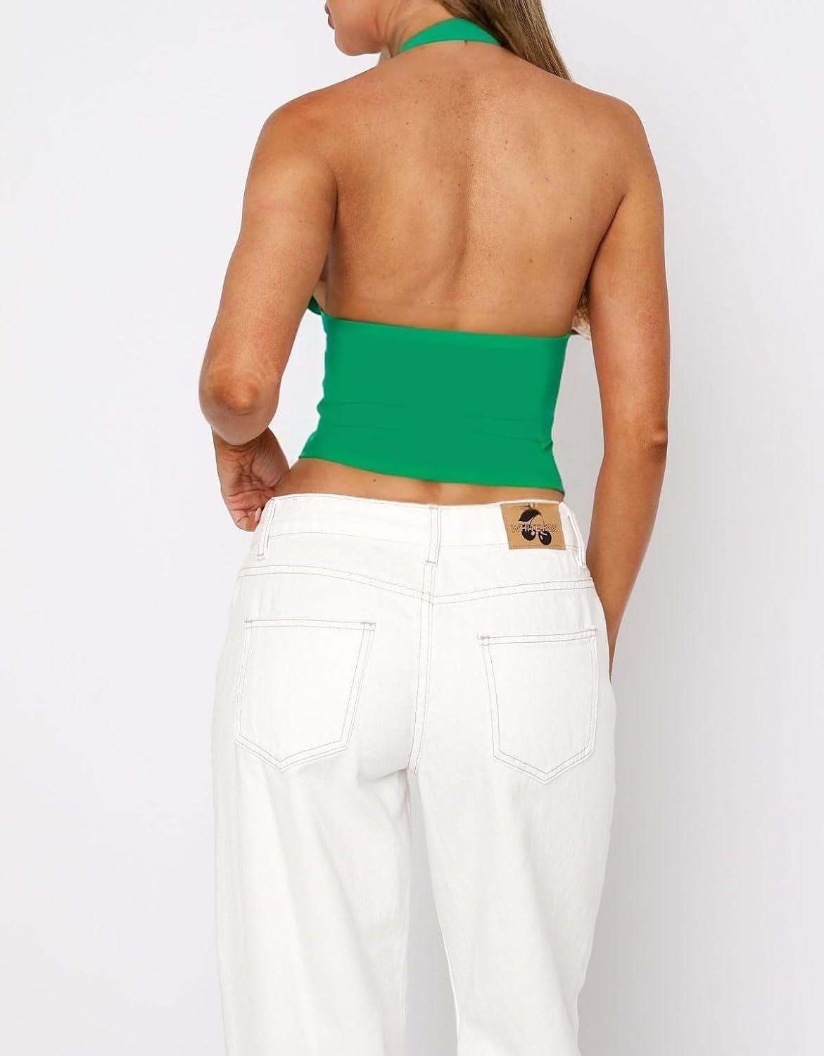 Dam sexig hållare djup V-hals backless crop tank top öppen rygg ärmlös smal passform Y2k sommartoppar