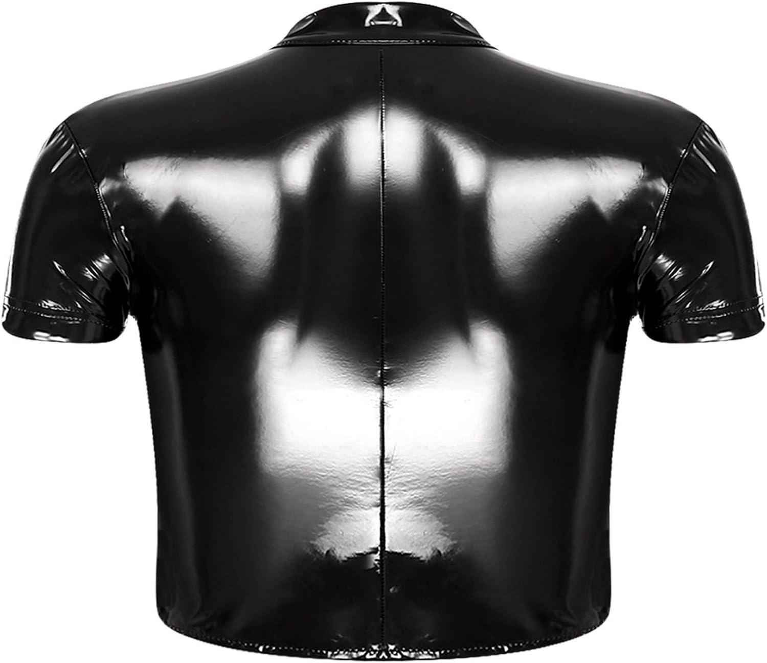 Lack läder crop top damer camisole korsett push up t-tröja med korta ärmar, klubbkläder