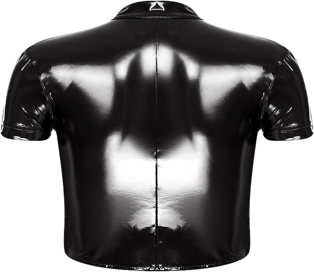 Lack läder crop top damer camisole korsett push up t-tröja med korta ärmar, klubbkläder