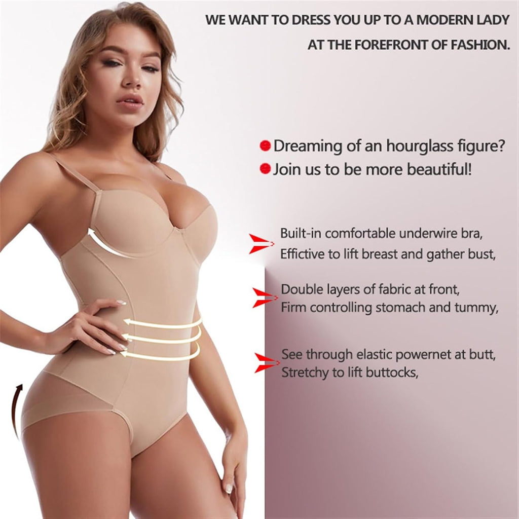 Body Shapewear for kvinnor Magkontrollklänning Rygglösa Bodysuit Toppar Body Shaper med inbyggd BH