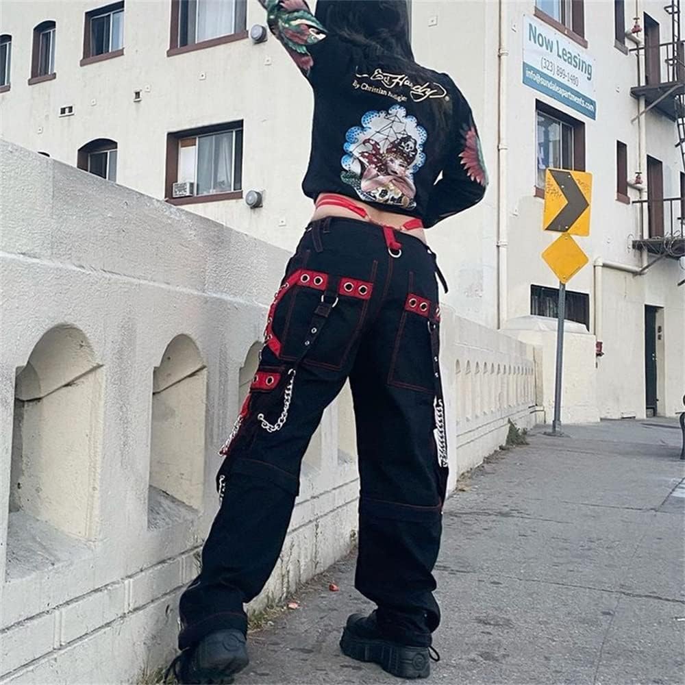 Kvinnor Y2k-jeans, gothstil, byxor i punkig emostil, säckiga, utsvängda jeans, breda ben, Harajuku grunge-byxor, hiphop-kläder