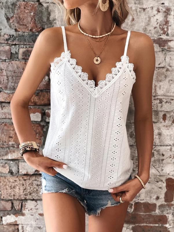 Haibang Chic och elegant sommarlinne dam camisole spets ärmlös spaghettiband topp sexig lös tröja ögla broderi camisole mode casual tanktoppar