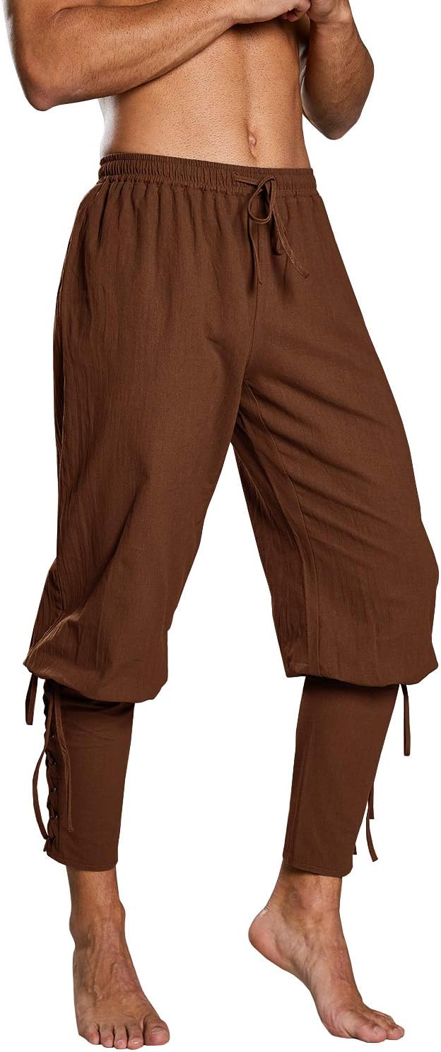Runcati män piratbyxor medeltida byxor cosplay kostym snörbyxor renässans viking steampunk fritidsbyxor