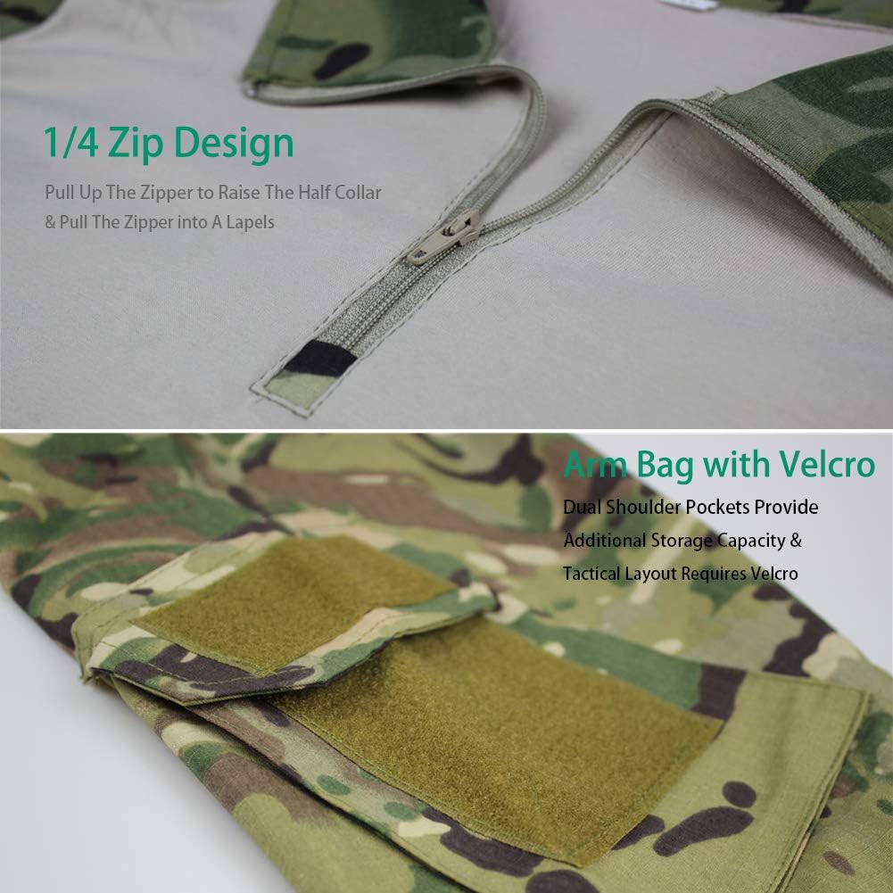 Tactical Combat T-shirt för män, Ripstop andningsbar tröja för jakt Military Airsoft