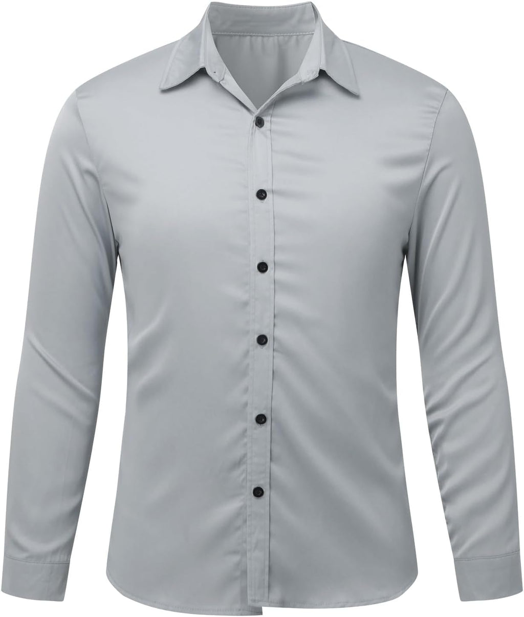 Herr lyx satinklänning skjortor glänsande siden som långärmad button down skjortor casual normal passform bröllop fest avslutningsbal toppar paljetter skjorta män