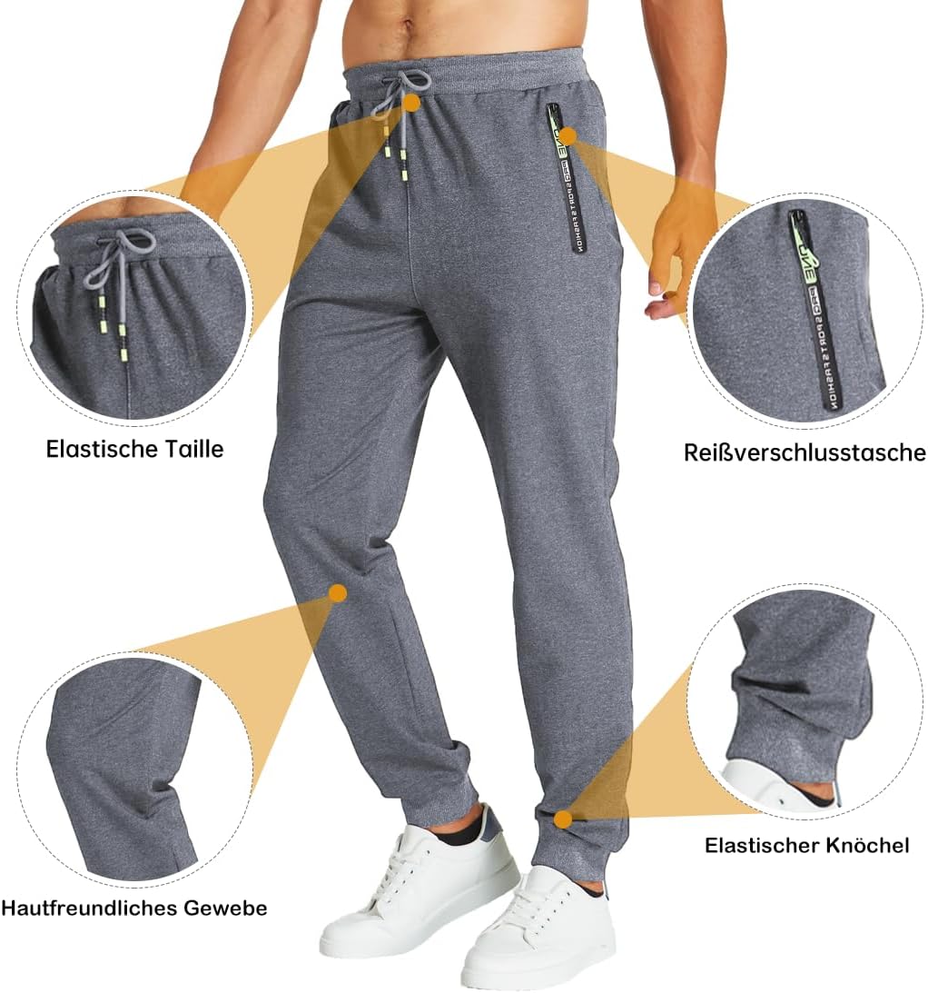 Z0XOZ Joggingbyxor för Män Elastisk Midja bälte Bomull med Dragkedja Fickor träningsbyxor