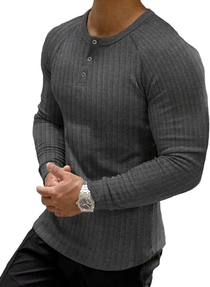 Muscle CMdr mäns ribbad Henley-skjorta kortärmad smal passform muskelskjorta anpassad bomull vardaglig långärmad
