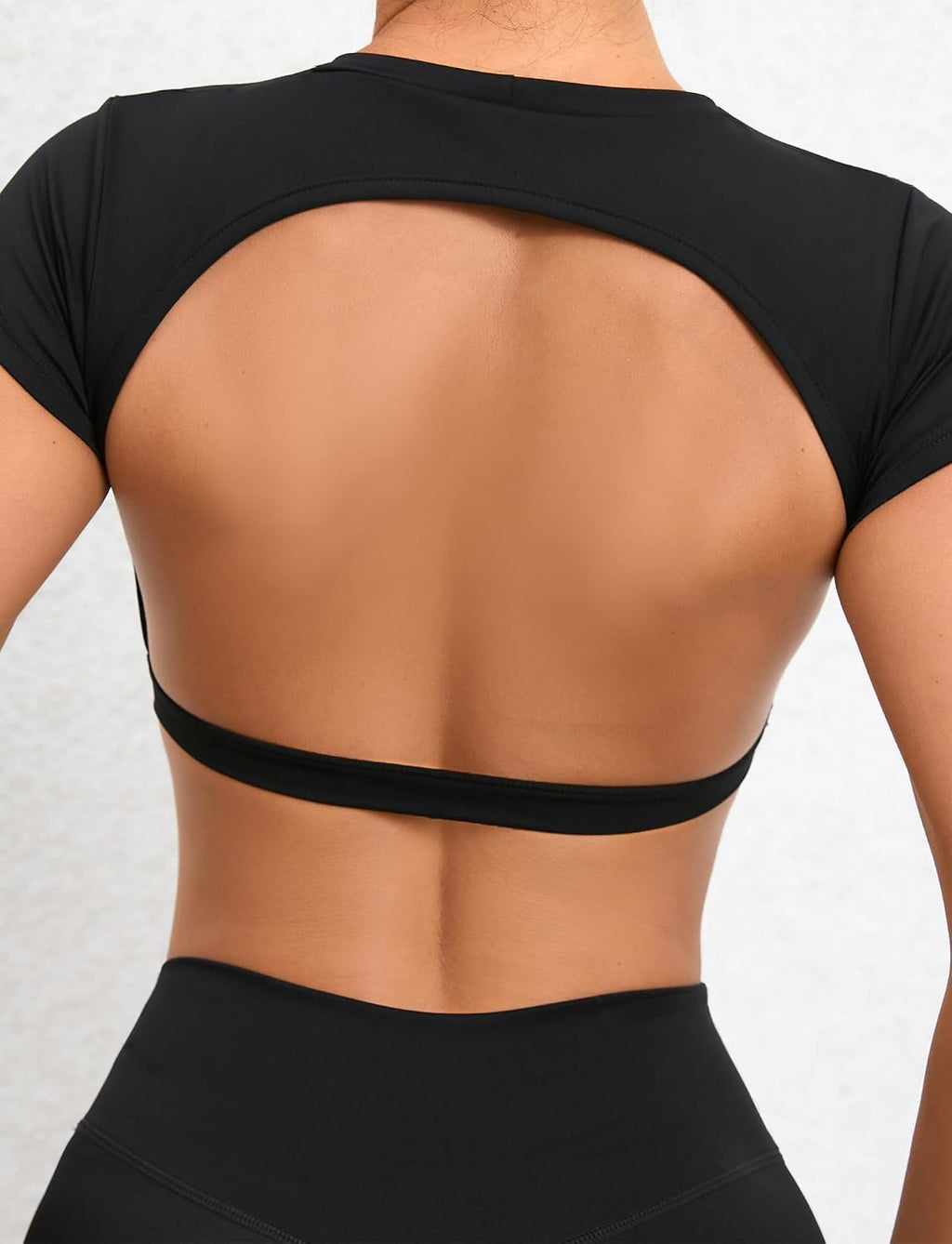 SEAUR Gym topp damer rygglös vadderad crop topp tajt sport löpartröja yoga fitness kortärmad t-shirt magfri sportskjorta rund hals mjuk S-L