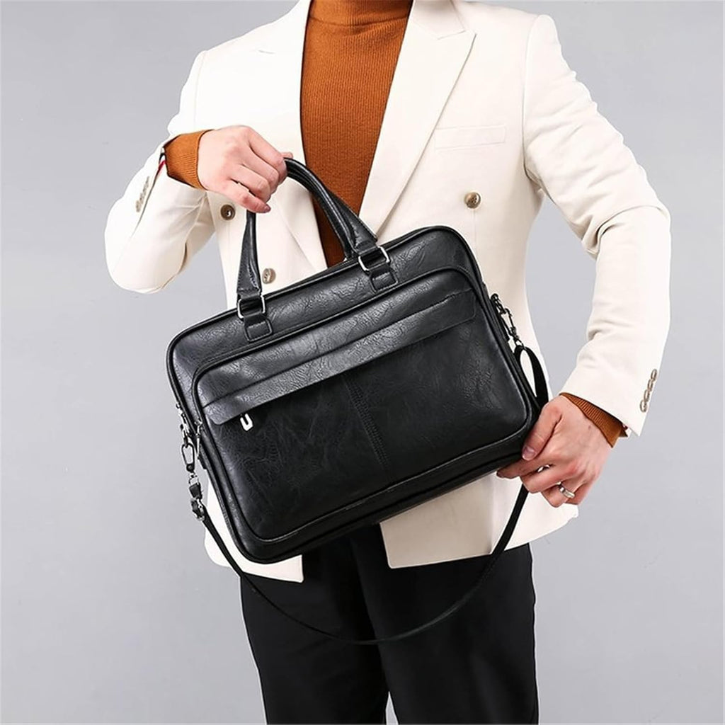 För kontorsbruk Bussiness Bag Large Capacity Läder Lyx 14 tums portföljer Tote Bolsas Handväska Shoulder Crossbody Väskor Bärbar förvaring