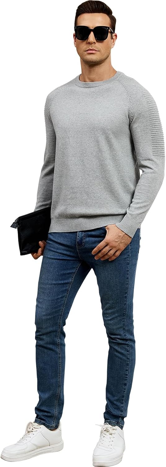 herr rund hals raglan långärmad jumper enfärgad termisk stickad pullover axel ribbning detalj 100 % bomull klassiska stickade kläder höst vinter