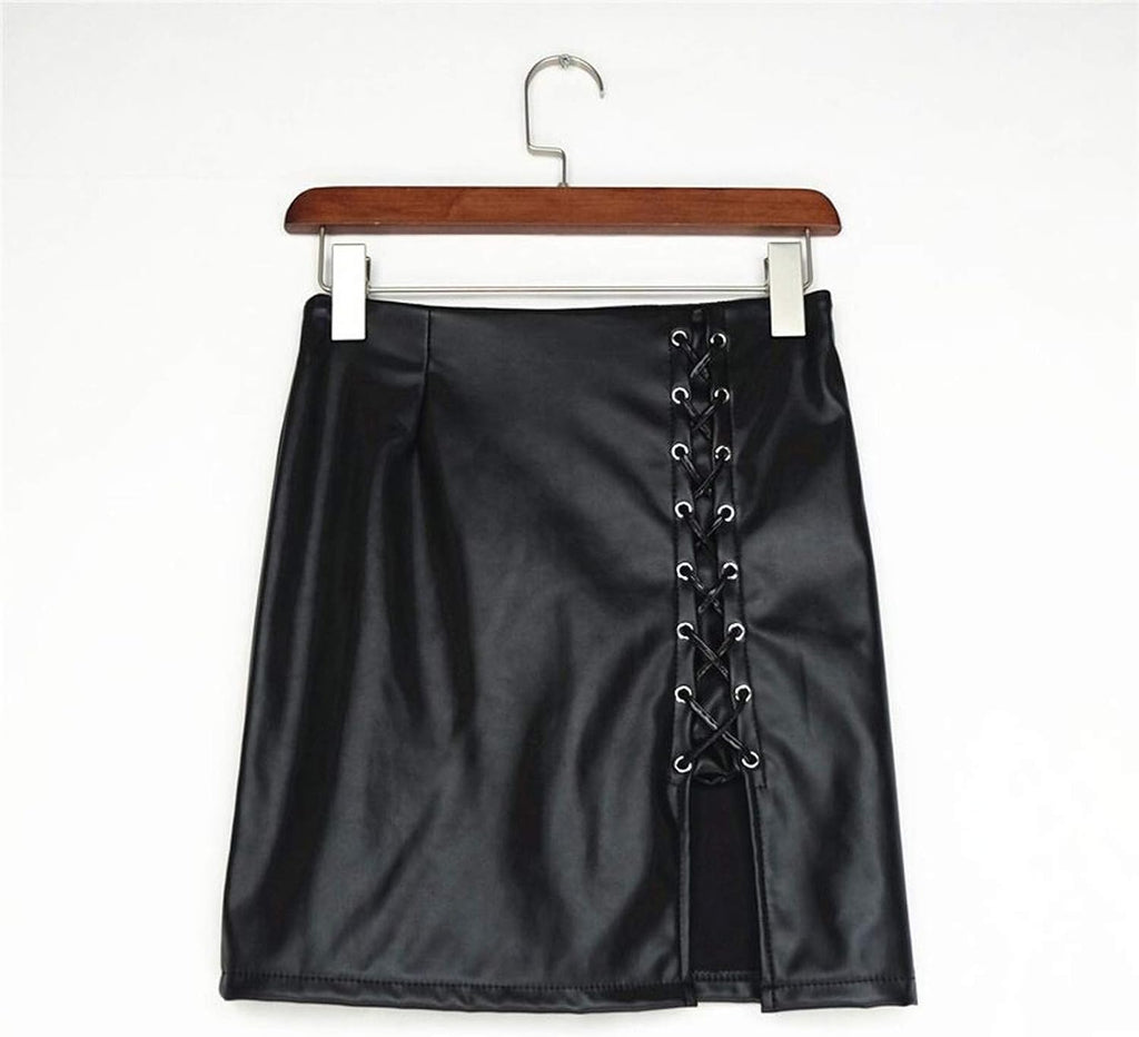 High Waisted Skirts for Women Fashion Sexy Solid Bandage Short Faux Leather Mini Skirts Ladies Cute Tennis Silk Dress