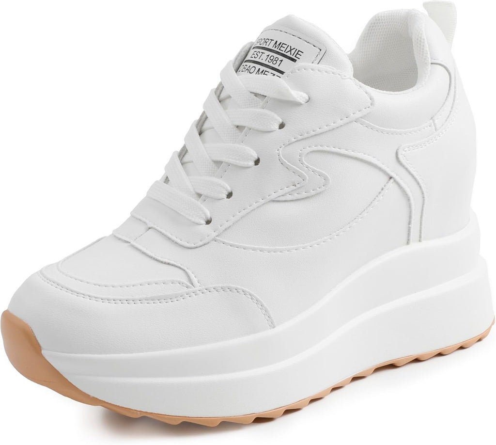 AONEGOLD Plattformssneakers med hög dold häl, kilsneakers, läderöverdel, mode snörningar, ökar 10 cm