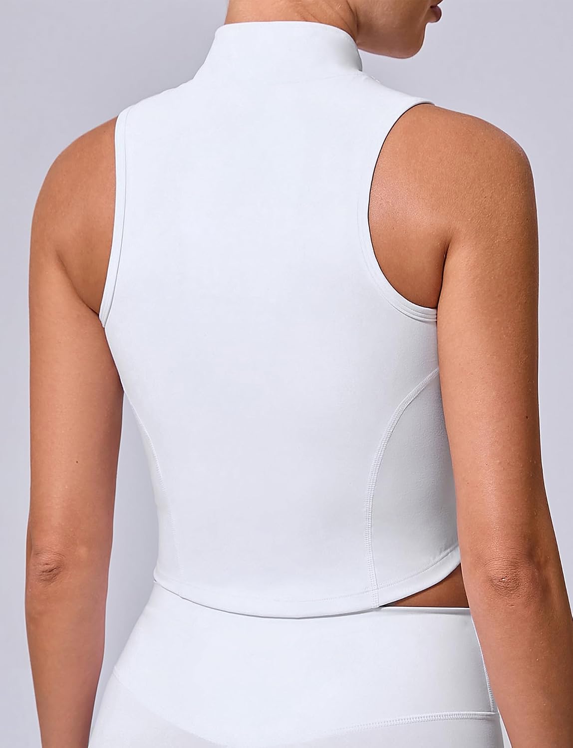 SEAUR Sport crop top damer ärmlös dragkedja tank topp tunn ståkrage tajt topp smal passform snabbtorkande för gym fitness träning S–L