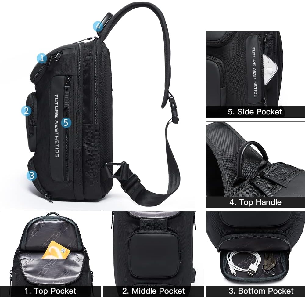 BANGE Axelväska, vattentät bröstväska för män, crossbody-ryggsäck för män, Svart, Without Lock, Hållbar
