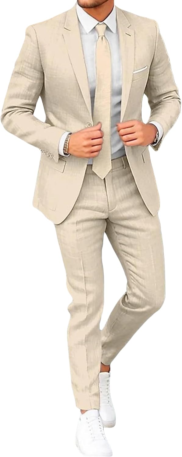 Herr Classic Fit bröllop formella set 2-delad kostym, solid jacka och byxor set för män bal fest & affärer