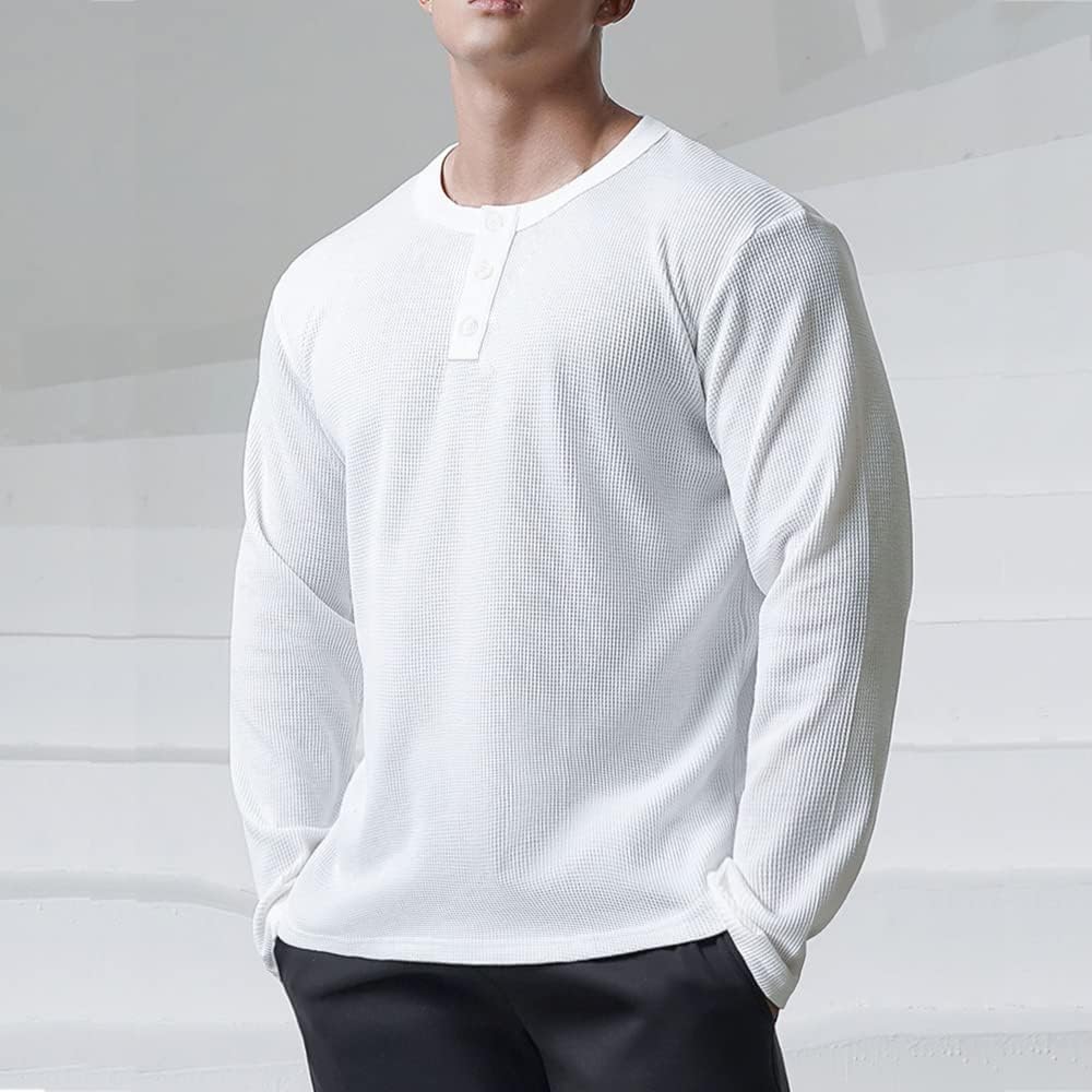 Muscle Alive Basic långärmad våffeltröja för män lös passform träning pullover rund hals skjorta