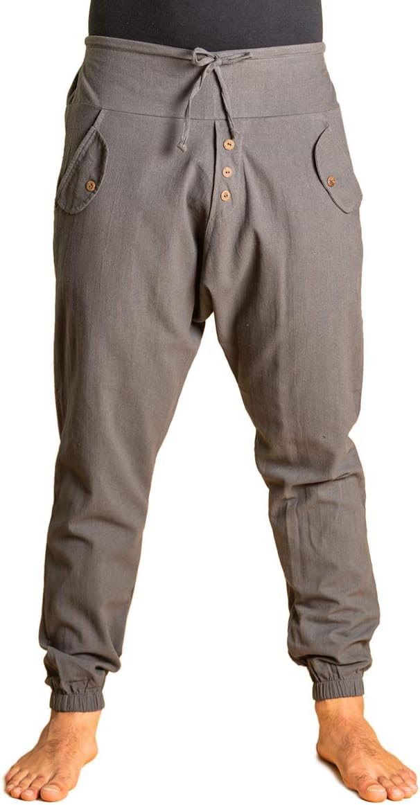 PANASIAM Yogi Pants Classic för dam och herr I bekväma fritidsbyxor i Aladin-Harem-stil – 100% bomull I optimal passform tack vare dragsko fram och elastisk linning bak I sommarbyxor