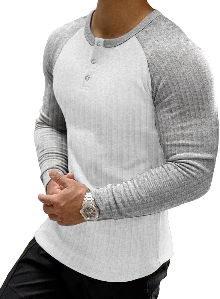 Muscle CMdr mäns ribbad Henley-skjorta kortärmad smal passform muskelskjorta anpassad bomull vardaglig långärmad