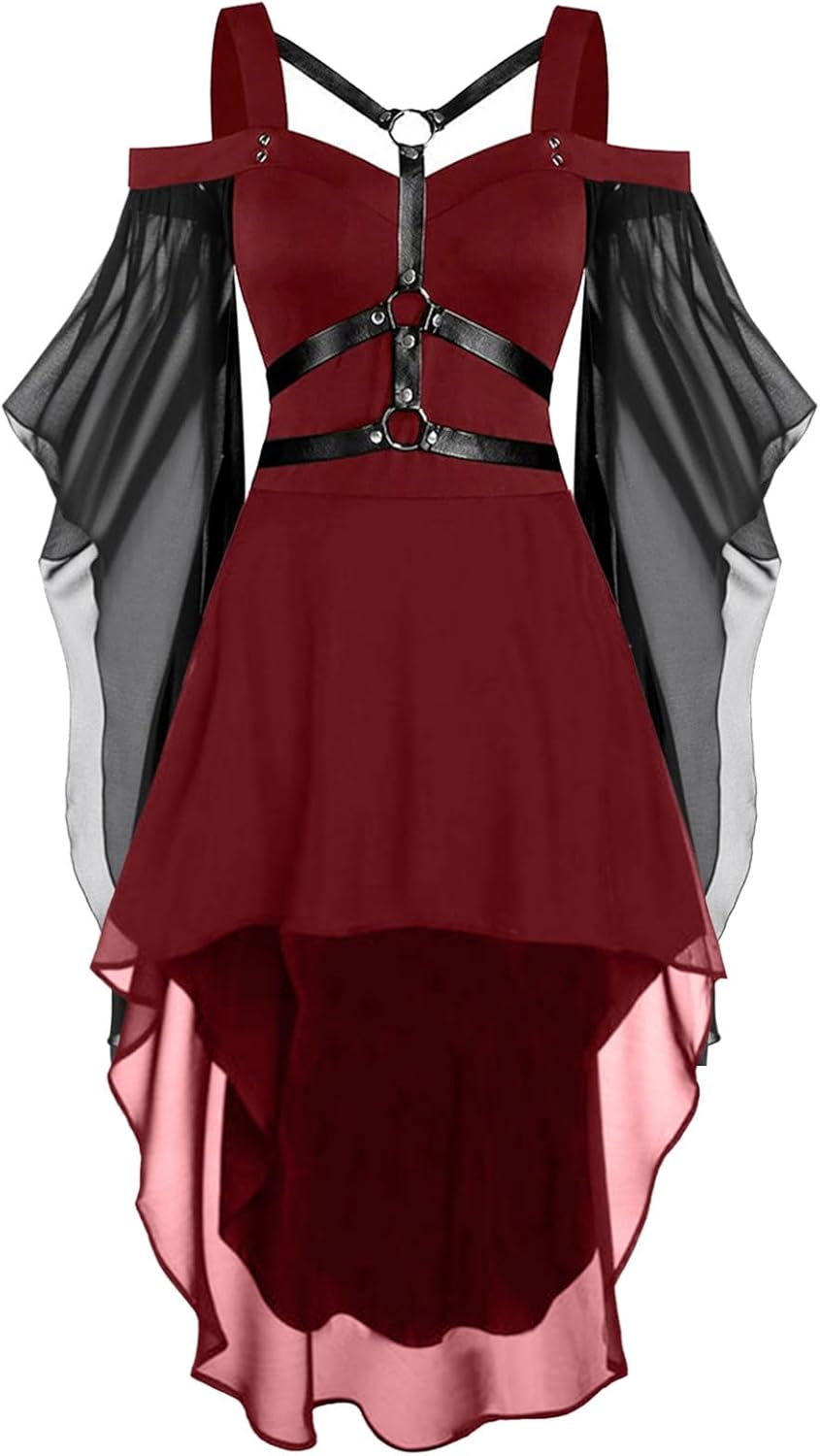 kostym halloween cocktailklänningar för kvinnor plus size mode gotisk midi-klänning croset lång utsvängd ärm fest A-linje medeltida korsetter för
