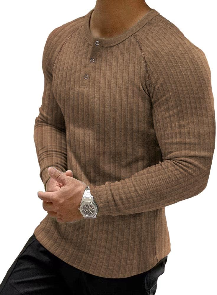 Muscle CMdr mäns ribbad Henley-skjorta kortärmad smal passform muskelskjorta anpassad bomull vardaglig långärmad