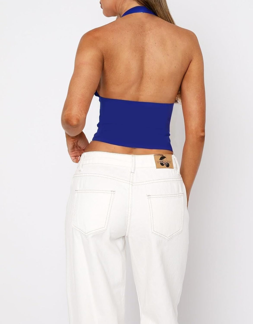 Dam sexig hållare djup V-hals backless crop tank top öppen rygg ärmlös smal passform Y2k sommartoppar