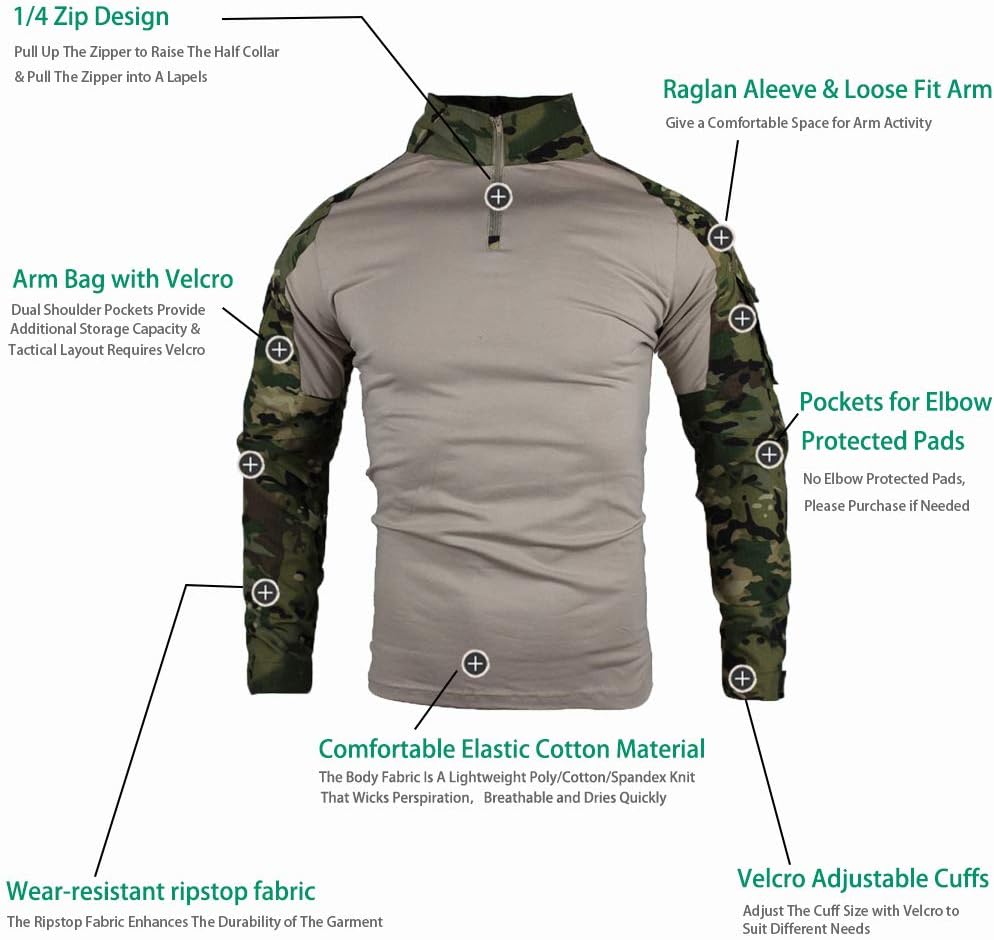 Tactical Combat T-shirt för män, Ripstop andningsbar tröja för jakt Military Airsoft
