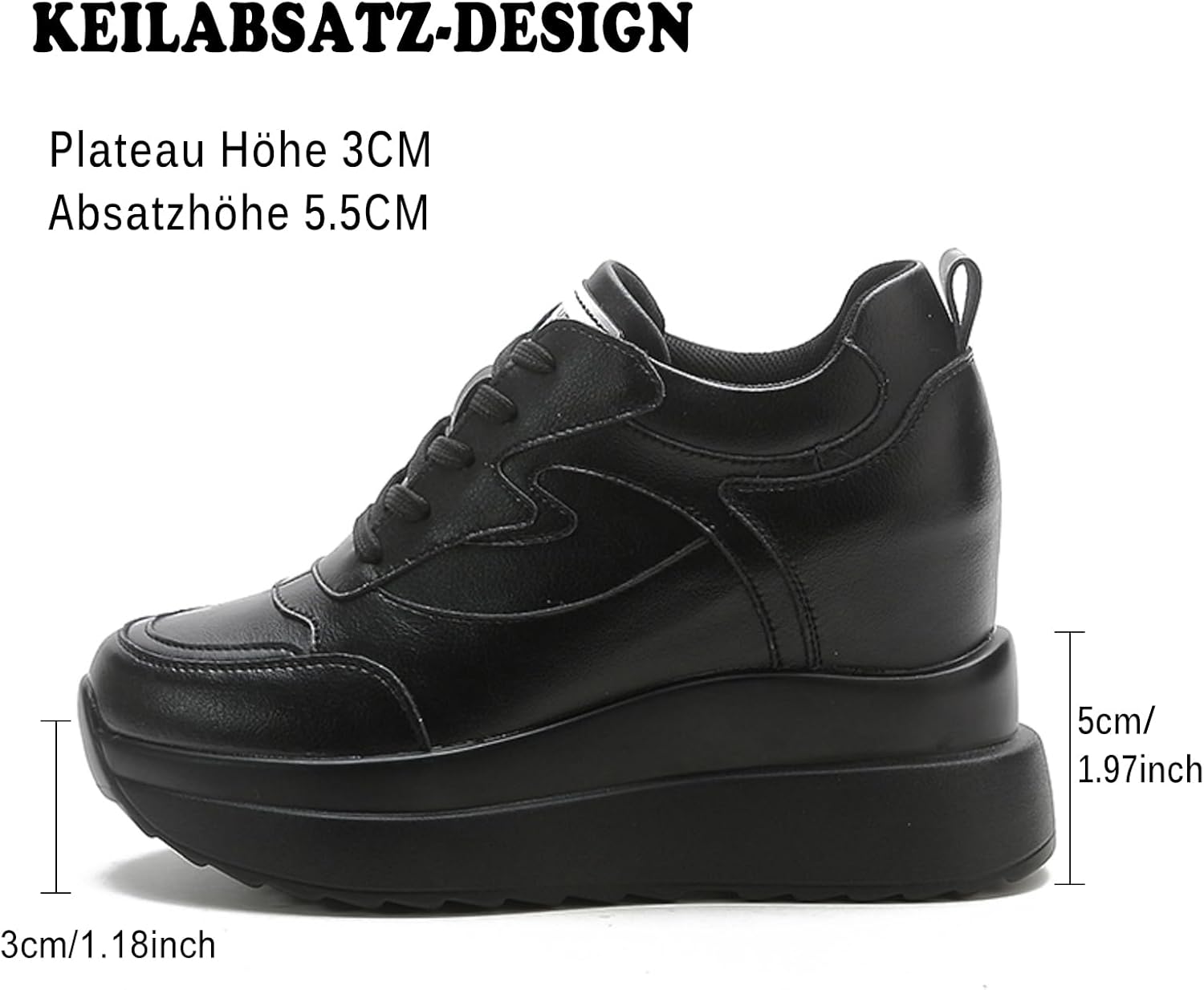 AONEGOLD Plattformssneakers med hög dold häl, kilsneakers, läderöverdel, mode snörningar, ökar 10 cm