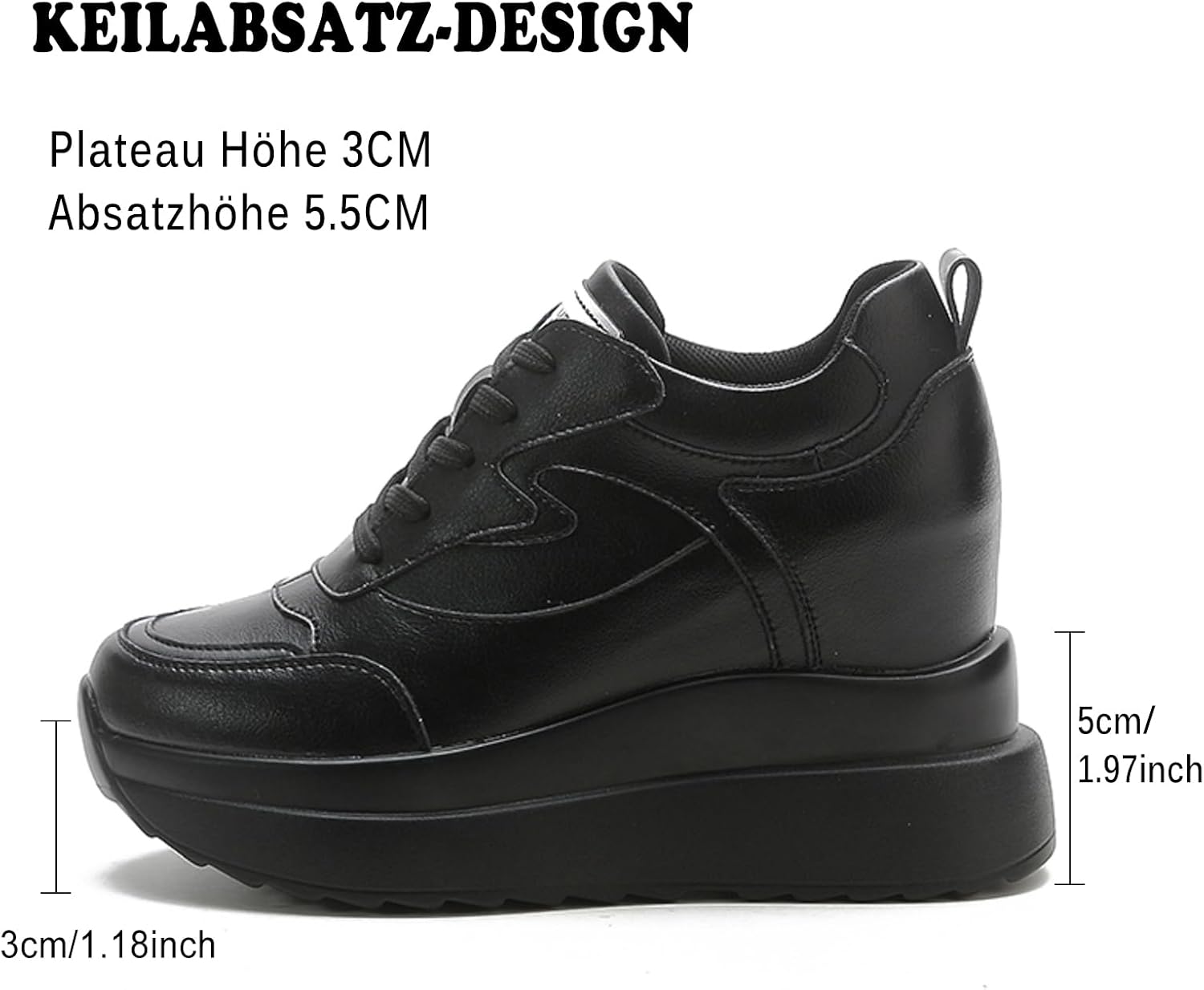 AONEGOLD Plattformssneakers med hög dold häl, kilsneakers, läderöverdel, mode snörningar, ökar 10 cm