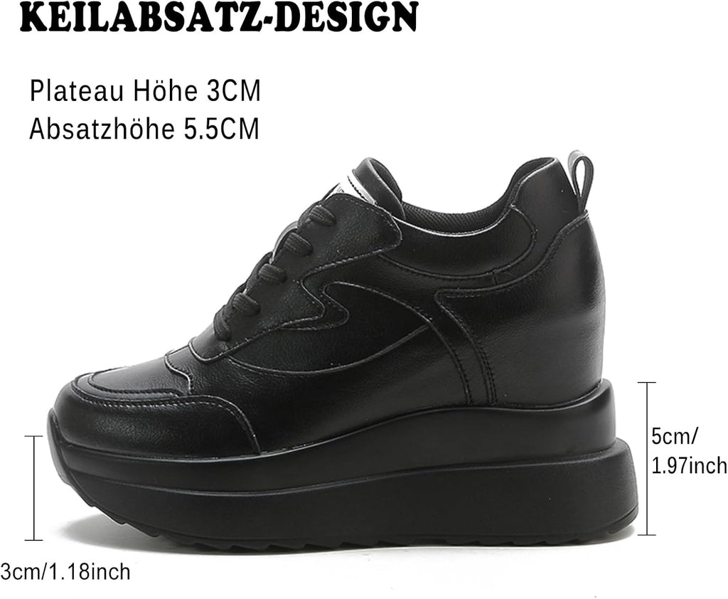 AONEGOLD Plattformssneakers med hög dold häl, kilsneakers, läderöverdel, mode snörningar, ökar 10 cm