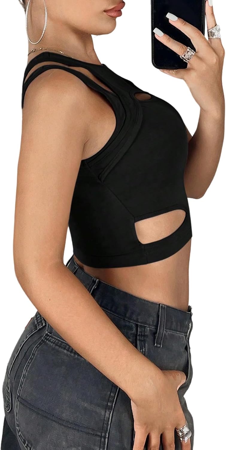 GORGLITTER Crop Tank Top dam Y2k Cut Out Top magfria toppar med utskärning sexig topp ärmlös linne