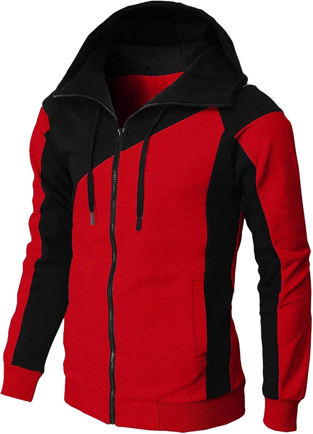Generisk huvtröja med dragkedja för män, huvtröja med dragsko och fickor pullover tvåfärgad lapptäcke huvtröjor ledig hip hop sweatjacka slim fit andningsaktiv tröja cake casual mångsidig topp