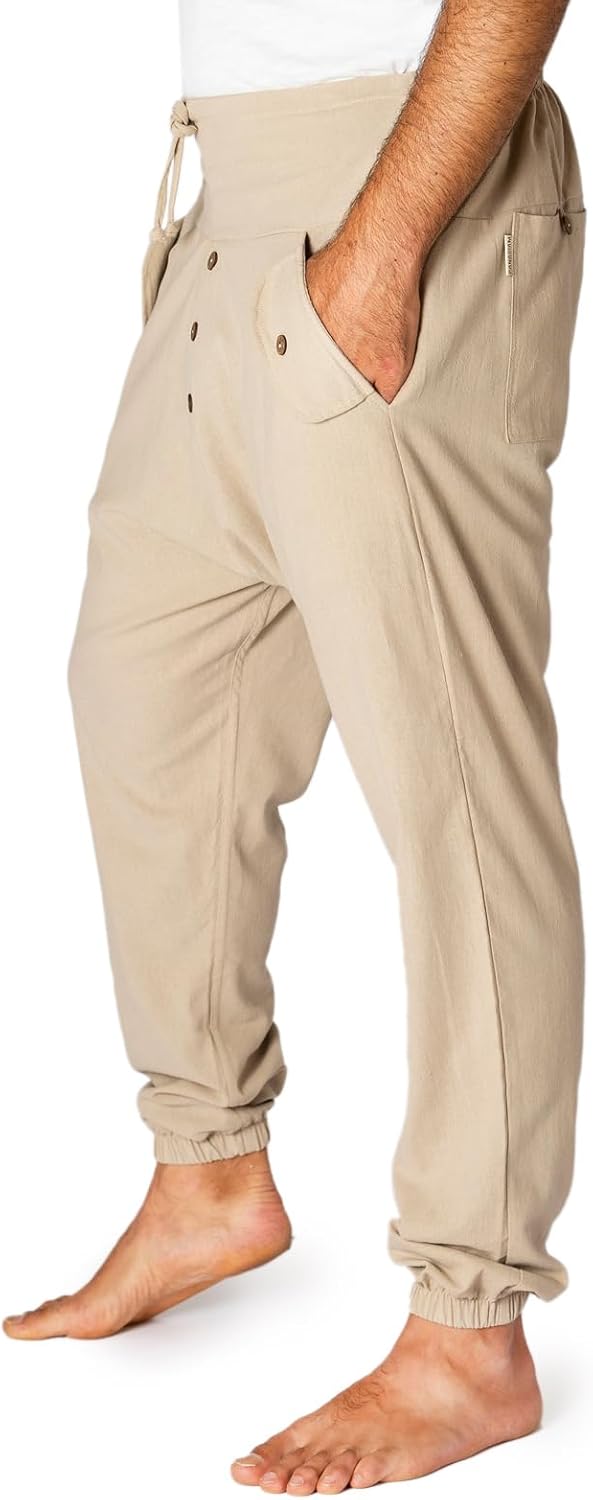 PANASIAM Yogi Pants Classic för dam och herr I bekväma fritidsbyxor i Aladin-Harem-stil – 100% bomull I optimal passform tack vare dragsko fram och elastisk linning bak I sommarbyxor