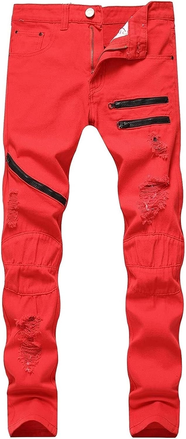 Mäns rippade jeans slim fit jeans för skinny rippad motorcykel mode tryckt bekväm stretch denim jeans byxor