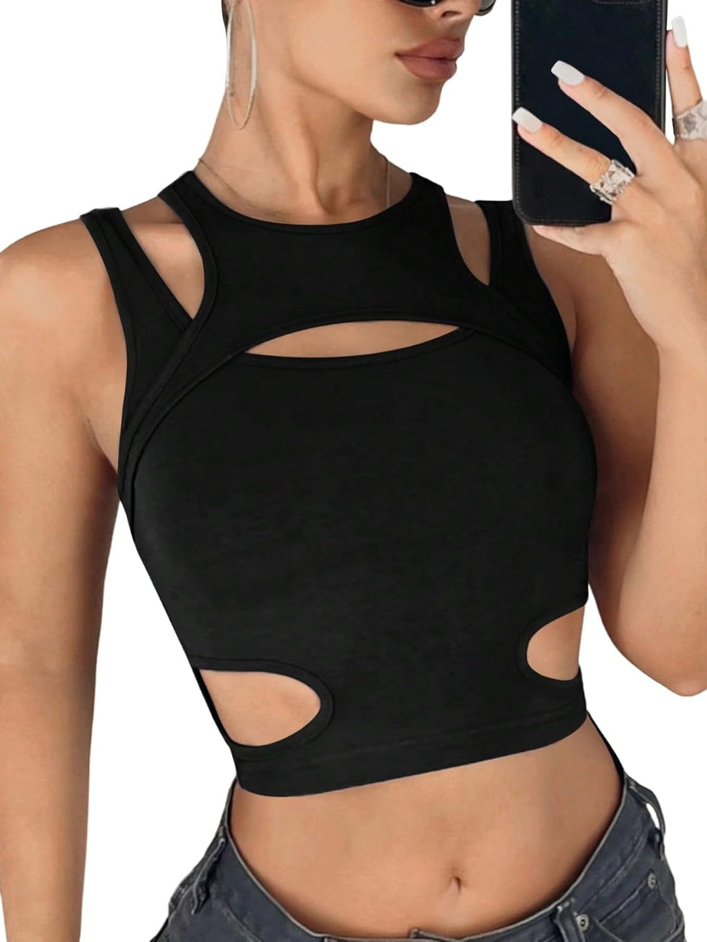 GORGLITTER Crop Tank Top dam Y2k Cut Out Top magfria toppar med utskärning sexig topp ärmlös linne