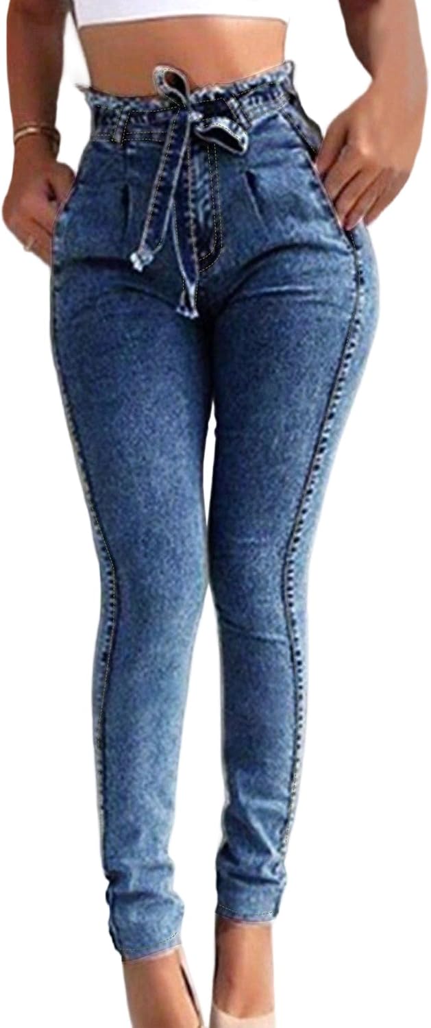 Dam hög midja skinny pennjeans stretch rumplyft denimbyxor magkontroll slim fit bälten jeggings