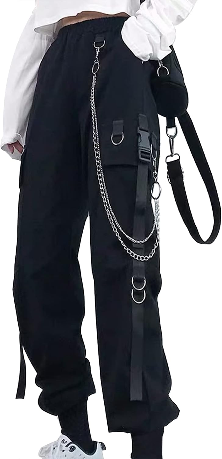 Cargobyxor dam med byxkedja gotiska kläder dam goth punk Y2k techwear byxor