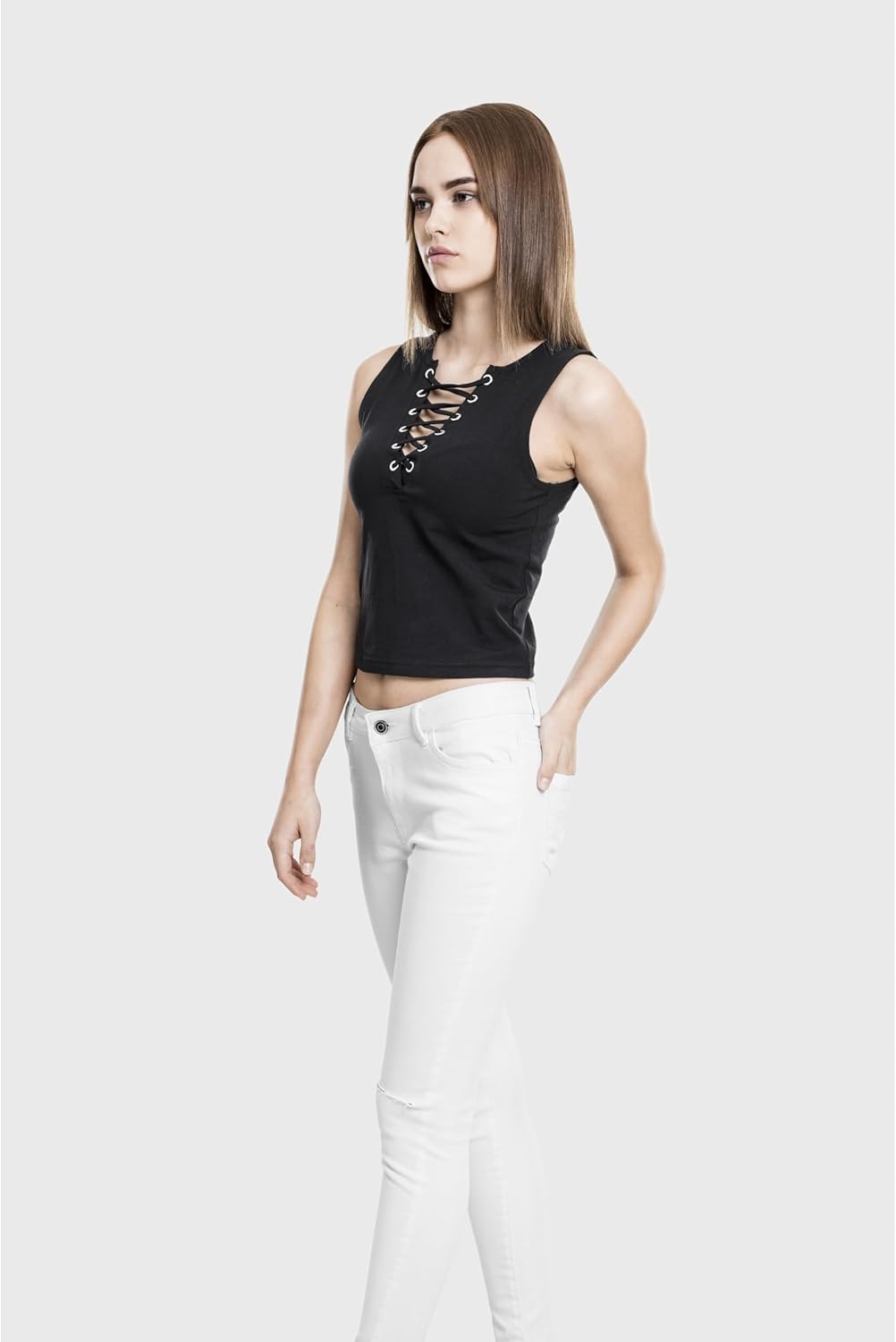 Urban Classics Dam Ladies Lace Up Cropped Top, svart, L