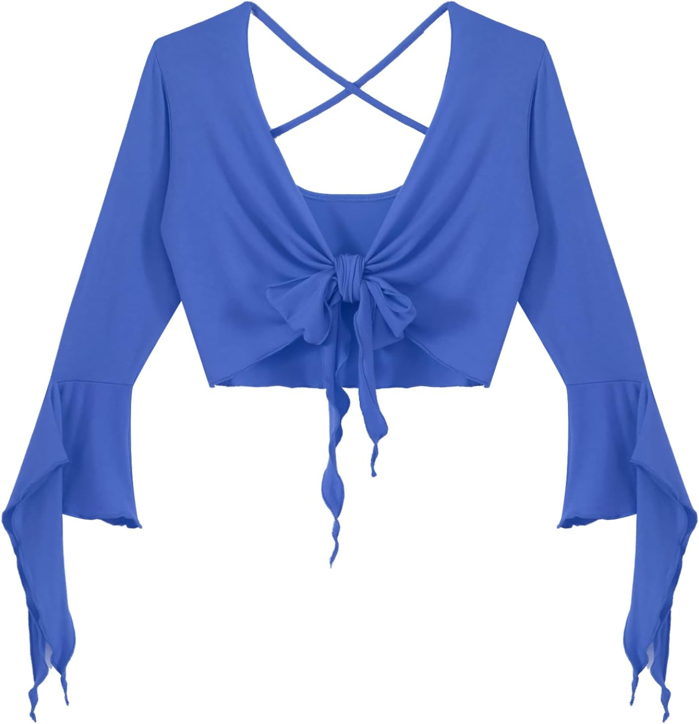 inlzdz Dam magdans topp 3/4 ärmar magfri blus topp cardigan med tofsar långärmad bolero Shrug topp rygglös crop top axeljacka festlig magdans kostym