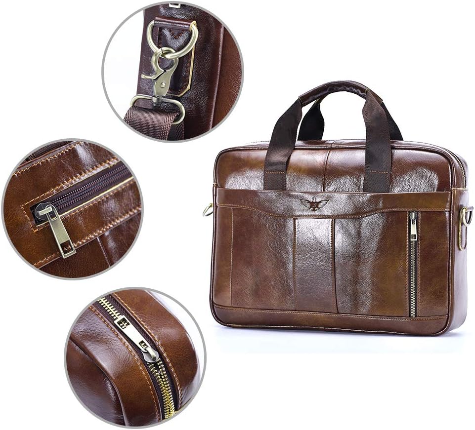 BAGZY Laptopväska för män läder 15,6 tum bärbar dator portfölj laptopfodral gåvor för män laptop messenger axelväska för PC laptop business handväska dokumentväska för kontor affärer college