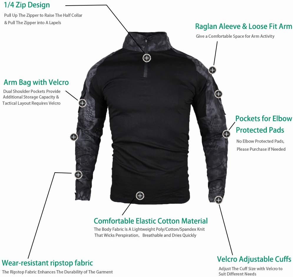 Tactical Combat T-shirt för män, Ripstop andningsbar tröja för jakt Military Airsoft