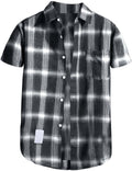 rutig skjorta herr kortärmad tippning krage lös passform t-shirt med ficka icke-järn button-down rutiga skjortor lätta och bekväma klassiska herrtoppar för vardaglig användning