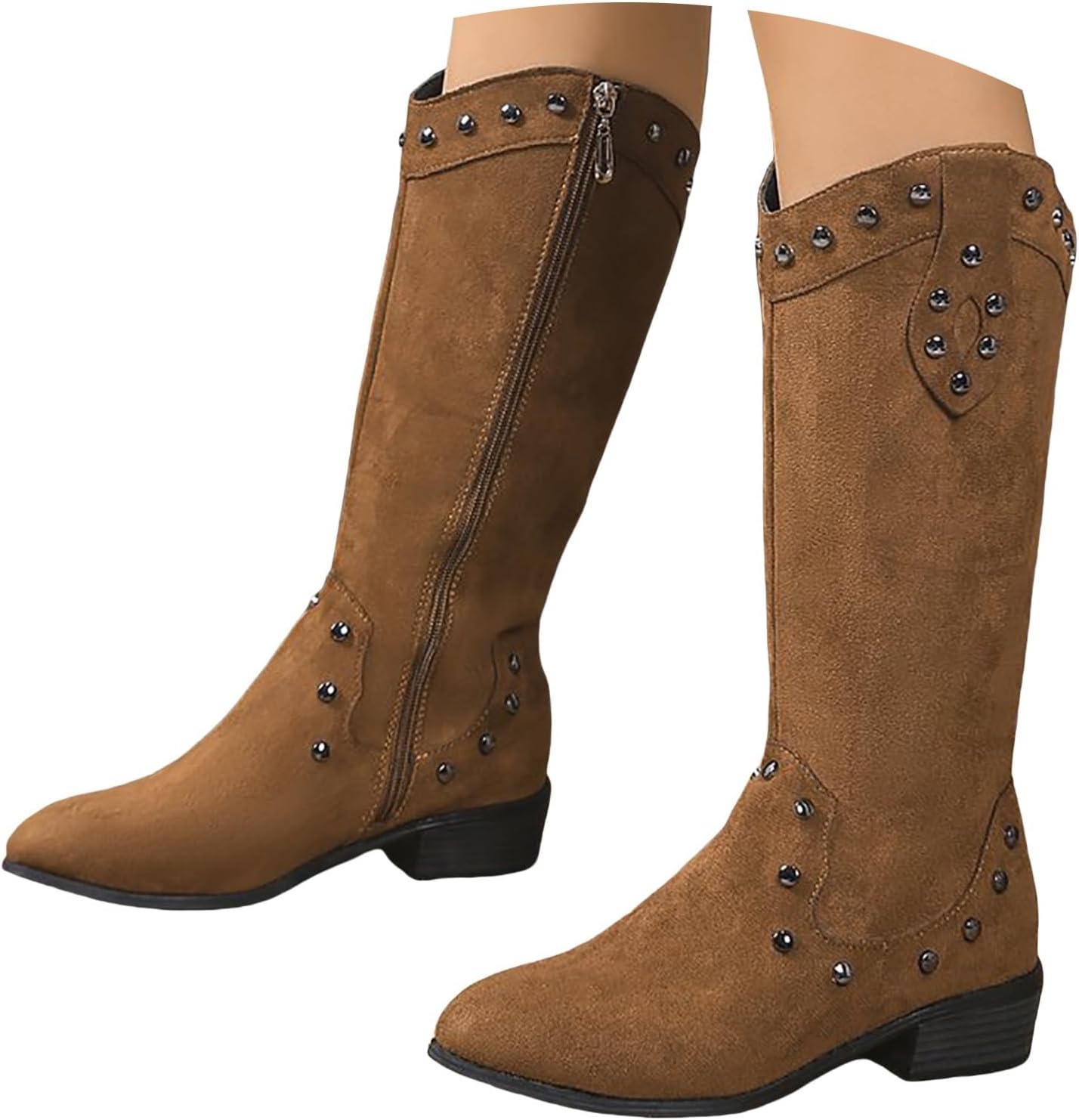Generiska dam västerländska stövlar med klack, cowboystövlar dam medelstora höga vandringskängor med blockklack övergångsstövlar vintage halvstövlar western cowgirl stövlar slip-stövlar Chelsea