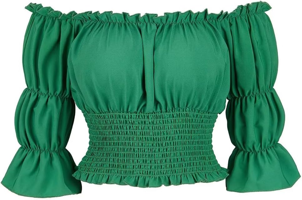 Blusar för kvinnor Off The Shoulder Renaissance Toppar Medeltida piratskjorta Gothic Smocked Boho kort ärm