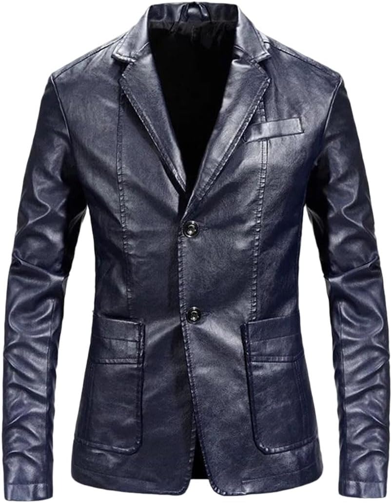 Bollrllr Män PU läderjacka business casual blazer smal passform kostym kappa vår