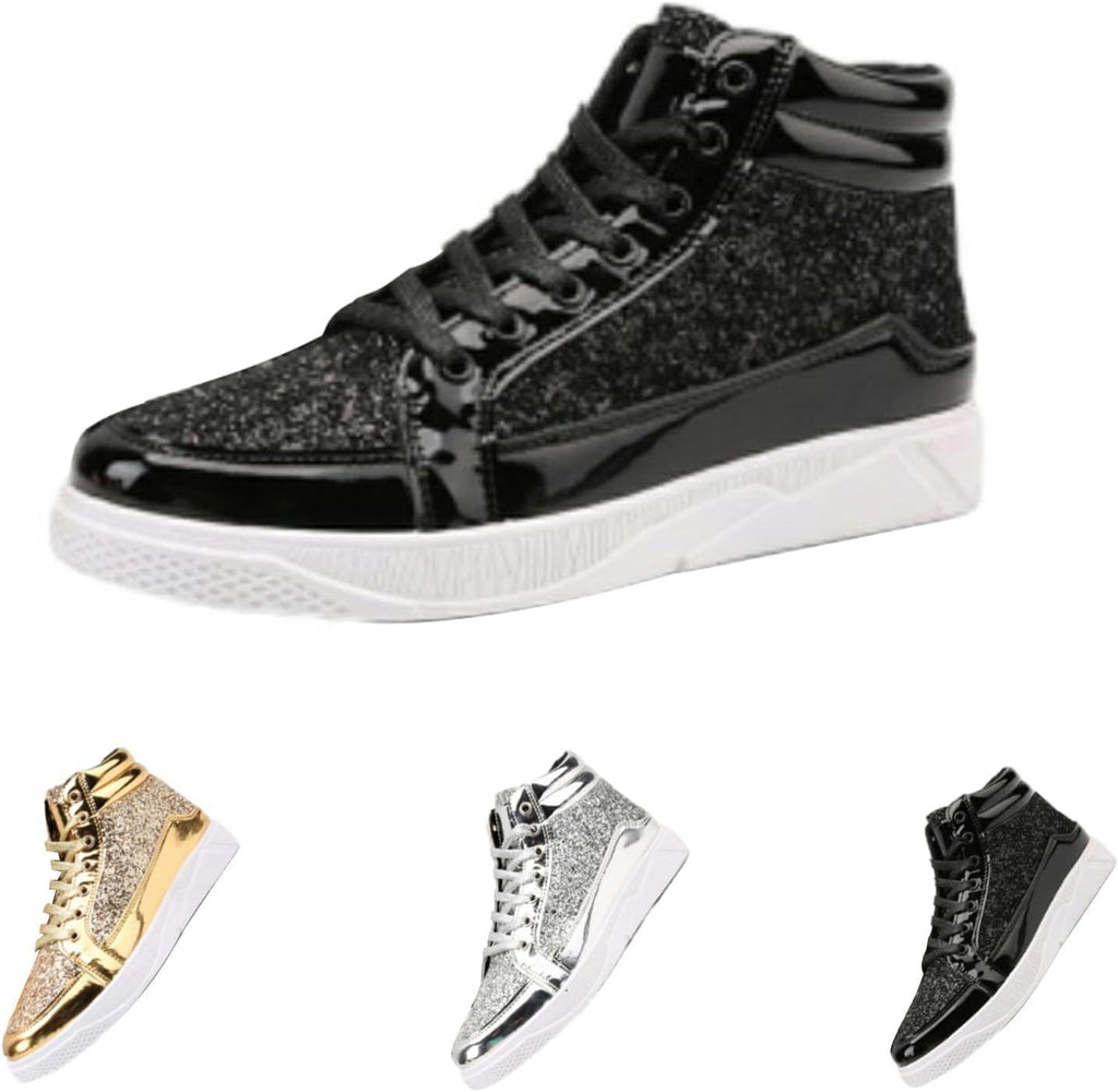 Skor herr glitter guld, paljetter sneakers herr sneakers hög topp fritidsskor glänsande promenadskor med tjock sula paljettskor karneval skateboardskor mode herrstövlar